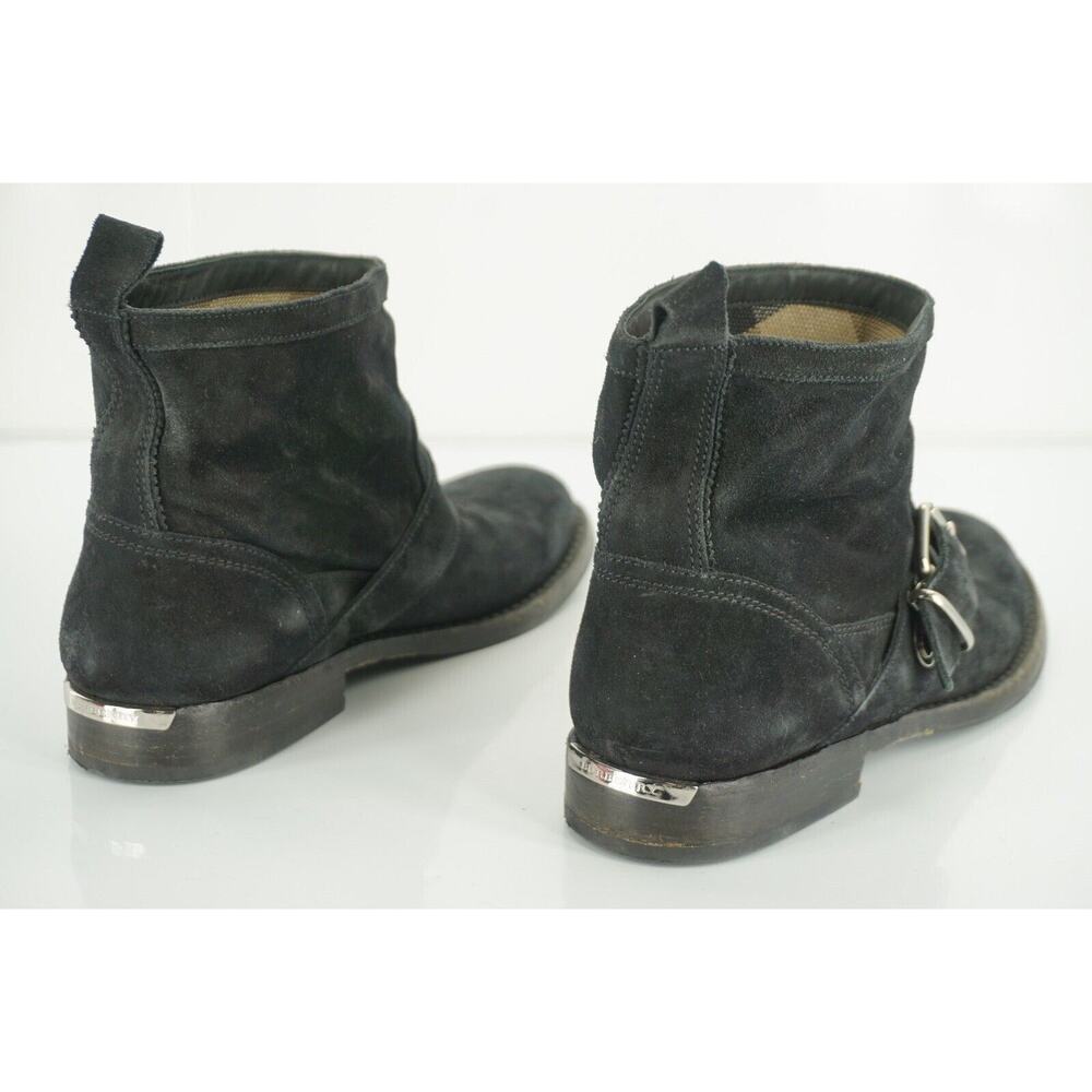 Burberry Black Suede Motor Biker Short Ankle Boots Size 35 House Check - Picture 10 of 11